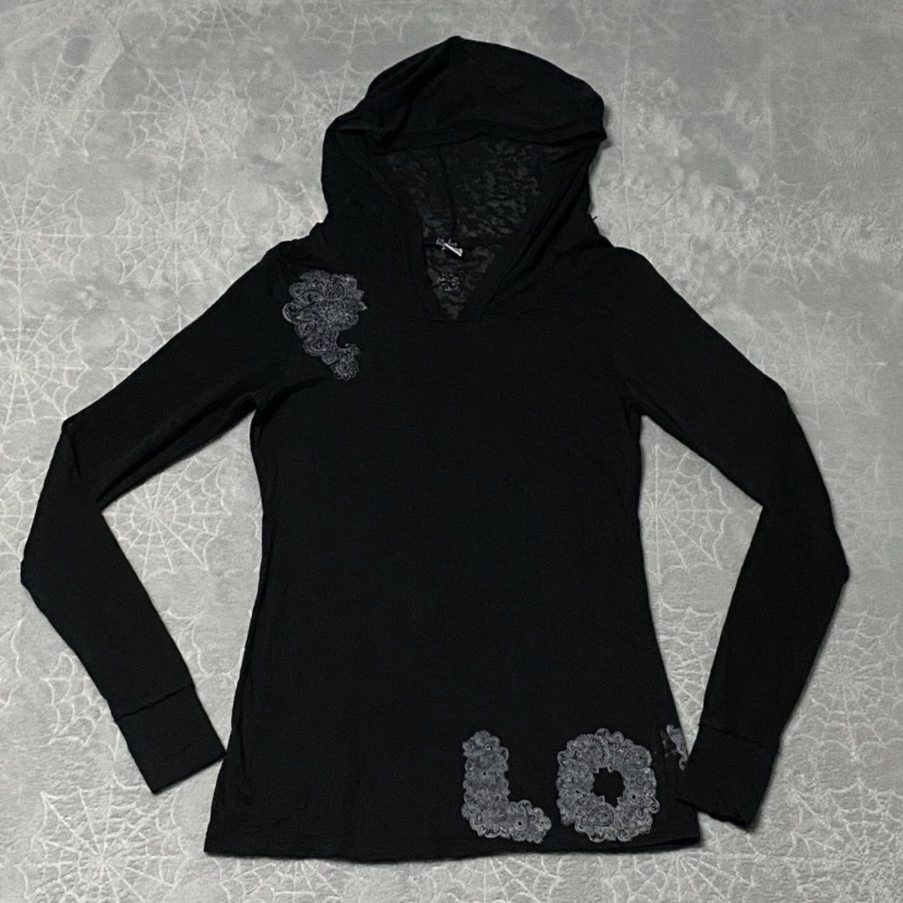 Binka Grunge Burnout Shirt Womens S Hoodie Long Sleeve Pullover Y2K Emo Goth